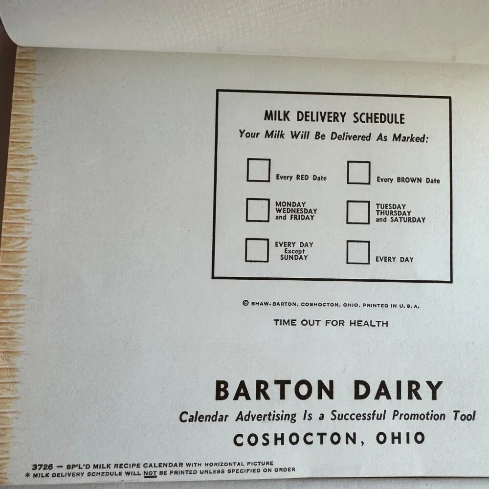 1958 Barton Christmas Holiday Dairy  Wall Calendar Coshocton Ohio Vintage 1950s - Picture 6 of 16